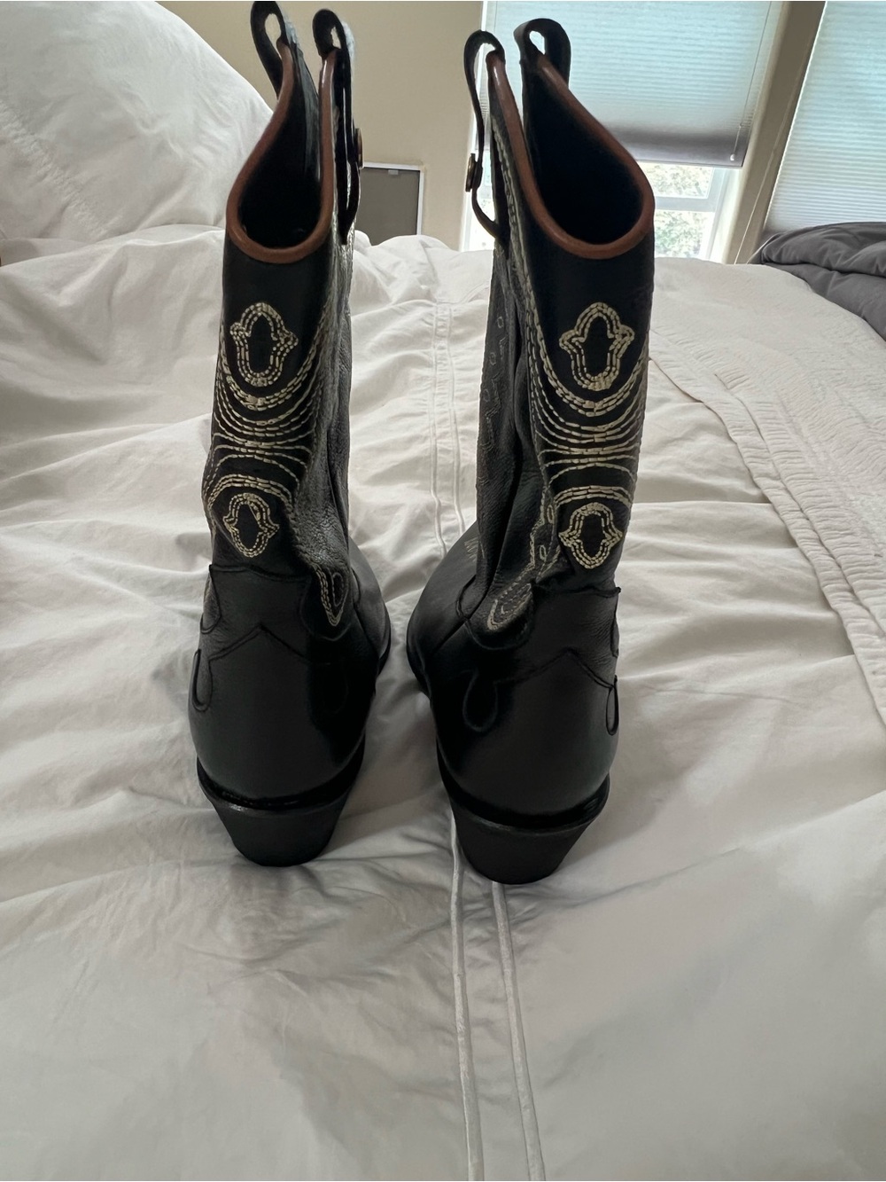 Stivali Black Leather Western Heeled Boots - Picture 8 of 11
